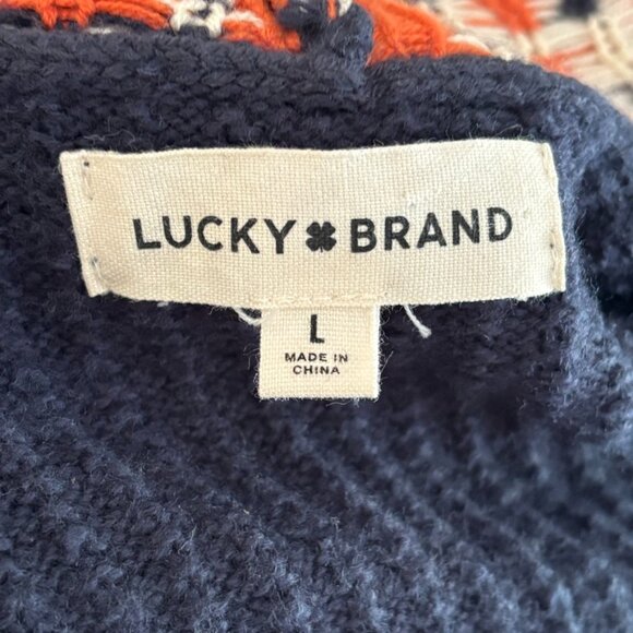 LUCKY BRAND Open Front Cardigan Sweater Coat  Aztec Geometric Bohemian  SZ L - Picture 7 of 11